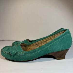 Andrea Soft Suede Heel Shoes Mules Pumps Slides Slip-ons Loafers Green Size 6.5